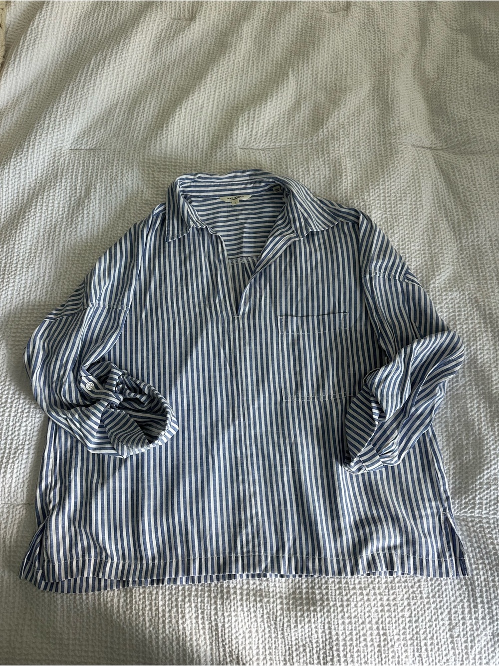 Max Studio Blue and White Striped Women's Pullover Blouse Size L